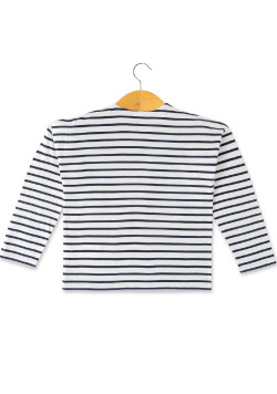 MARINIERE ML FOND BLANC CASSE RAYE INDIGO TIFASI
