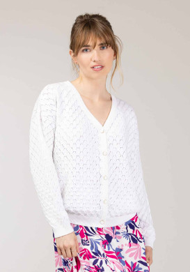 CARDIGAN TRICOT BLANC OPTIQUE GARDANE Gilet blanc ajouré Femme
