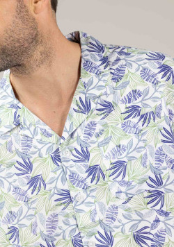 CHEMISE CHEMISIER MC FOND BLANC IMPRIME BLEU CHRISTIONA