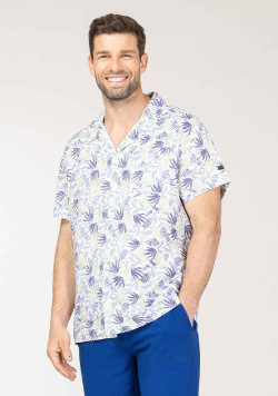 CHEMISE CHEMISIER MC FOND BLANC IMPRIME BLEU CHRISTIONA