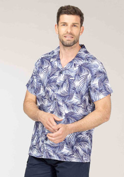 CHEMISE CHEMISIER MC IMPRIME INDIGO CELIM