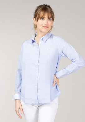 CHEMISE CHEMISIER ML BLEU CARLINA2 Chemise femme 100% coton bleu ciel