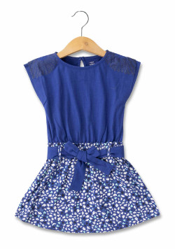 ROBE + ACCESSOIRE FOND BLEU IMPRIME BLANC REINE