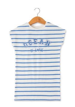 ROBE MC FOND BLANC CASSE RAYE BLEU MOY RAOULA