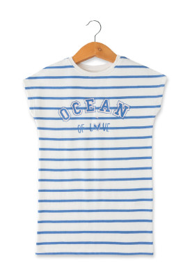 ROBE MC FOND BLANC CASSE RAYE BLEU MOY RAOULA Robe rayé Fille en molleton