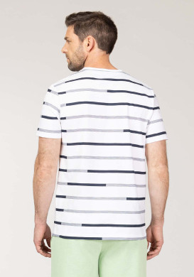 TEE SHIRT MC FOND BLANC RAYE INDIGO TEODOR TEE SHIRT MC FOND BLANC RAYE INDIGO TEODOR