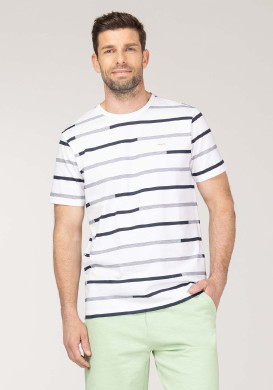 TEE SHIRT MC FOND BLANC RAYE INDIGO TEODOR TEE SHIRT MC FOND BLANC RAYE INDIGO TEODOR