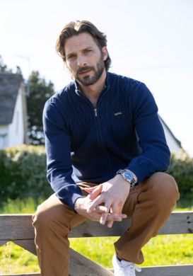 Gilet tricot reliefé bleu marine Homme