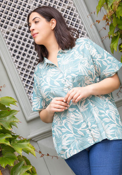 Chemise Femme manches courtes imprimé vert