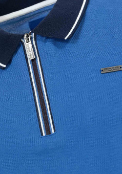 Polo bleu col zip Homme