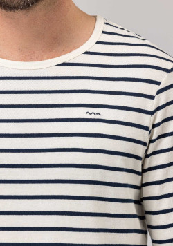 MARINIERE ML FOND GREGE RAYE INDIGO ECOHOL