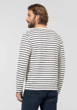 MARINIERE ML FOND GREGE RAYE INDIGO ECOHOL