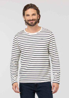 MARINIERE ML FOND GREGE RAYE INDIGO ECOHOL