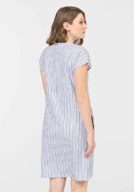 Robe col V Femme blanche rayures bleues