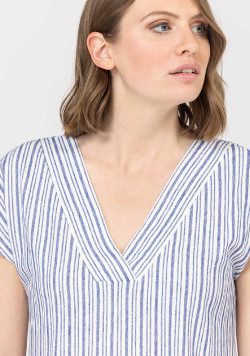 Robe col V Femme blanche rayures bleues