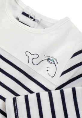 BODY ML FOND NATUREL RAYE INDIGO BODIMA2 Body manches longues 100% coton Bébé rayé marine
