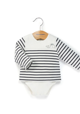 Body manches longues 100% coton Bébé rayé marine Body manches longues 100% coton Bébé rayé marine