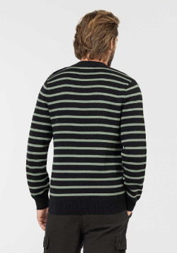PULL FOND NOIR RAYE VERT KARACLA