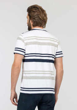 TEE SHIRT MC FOND BLANC RAYE MULTICOLORE TREVY