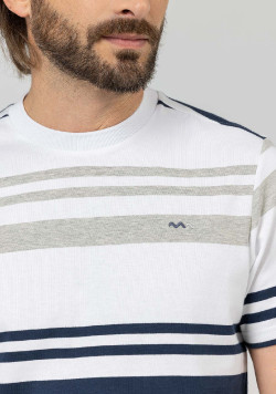 TEE SHIRT MC FOND BLANC RAYE MULTICOLORE TREVY