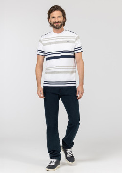TEE SHIRT MC FOND BLANC RAYE MULTICOLORE TREVY