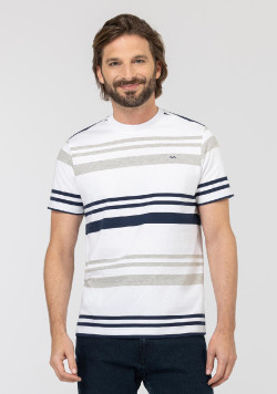 TEE SHIRT MC FOND BLANC RAYE MULTICOLORE TREVY