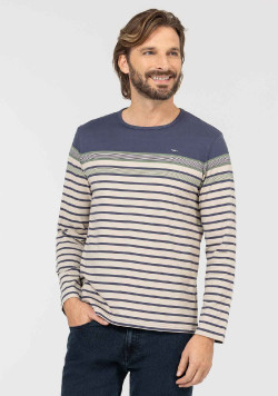 MARINIERE ML FOND SABLE RAYE BLEU GALBORD