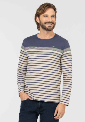 MARINIERE ML FOND SABLE RAYE BLEU GALBORD