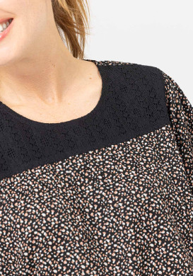 BLOUSE ML IMPRIME EBENA2 Blouse Femme imprimé marron manches longues