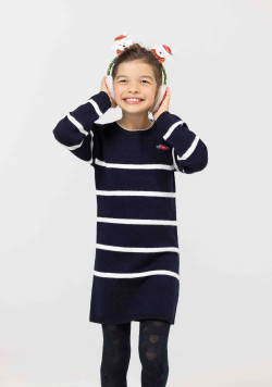 ROBE ML FOND INDIGO RAYE BLANC CASSE ROGANE