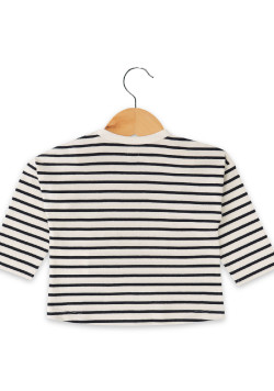 MARINIERE ML FOND BLANC CASSE RAYE INDIGO MAGOT