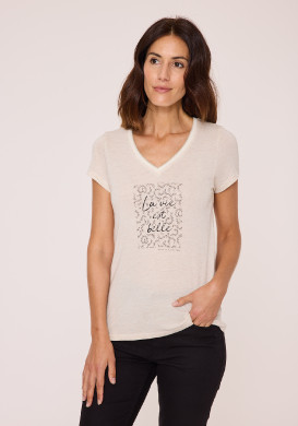 T-shirt fluide blanc cassé Femme