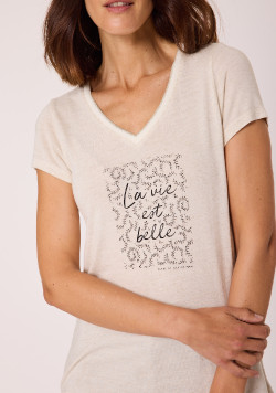 T-shirt fluide blanc cassé Femme