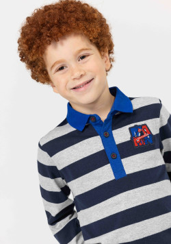 POLO ML FOND GRIS CHINE RAYE INDIGO OMARI