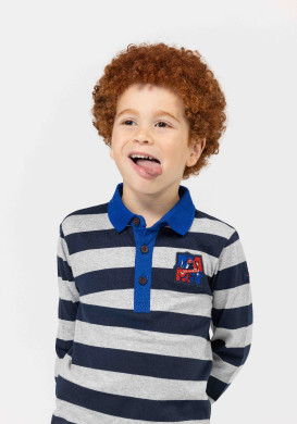 POLO ML FOND GRIS CHINE RAYE INDIGO OMARI