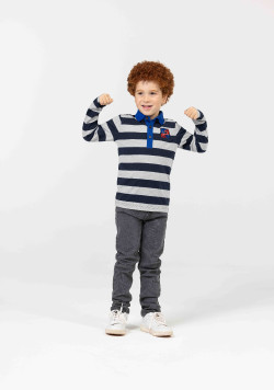 POLO ML FOND GRIS CHINE RAYE INDIGO OMARI