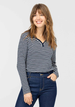 POLO ML FOND INDIGO RAYE NATUREL ORIYA