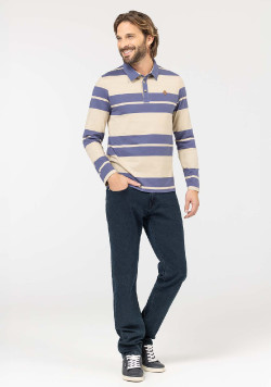 POLO ML FOND SABLE RAYE BLEU OURIEL