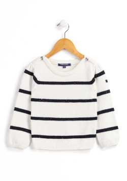 PULL FOND BLANC CASSE RAYE INDIGO KAHINA