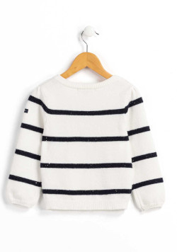 PULL FOND BLANC CASSE RAYE INDIGO KAHINA
