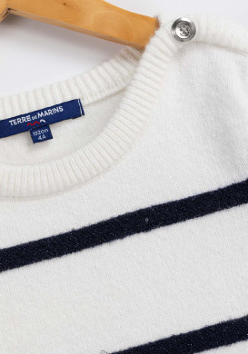 PULL FOND BLANC CASSE RAYE INDIGO KAHINA Pull marin Fille
