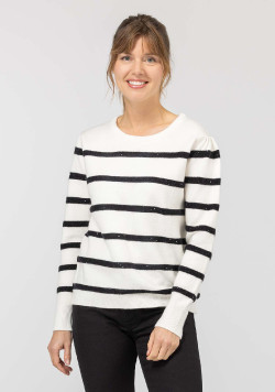 PULL FOND BLANC CASSE RAYE NOIR KILY