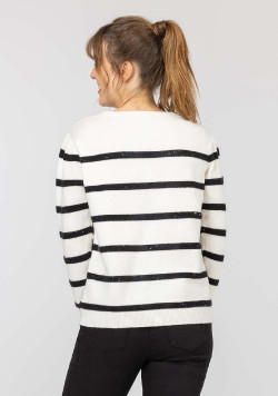 PULL FOND BLANC CASSE RAYE NOIR KILY
