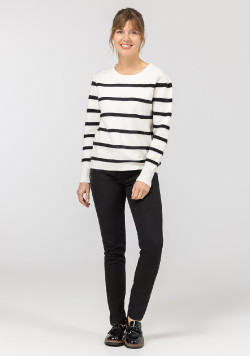 PULL FOND BLANC CASSE RAYE NOIR KILY