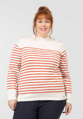 PULL FOND BLANC CASSE RAYE ORANGE PRICHA2 Pull marin orange femme