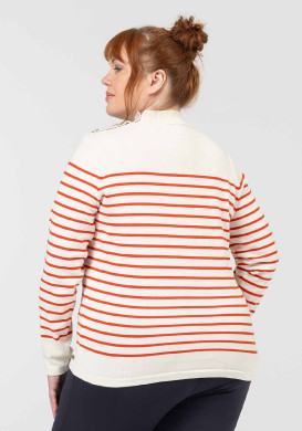 PULL FOND BLANC CASSE RAYE ORANGE PRICHA2 Pull marin orange femme