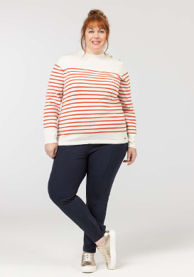 PULL FOND BLANC CASSE RAYE ORANGE PRICHA2 Pull marin orange femme