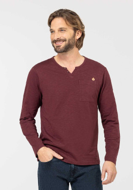 T-shirt Homme prune manches longues col tunisien