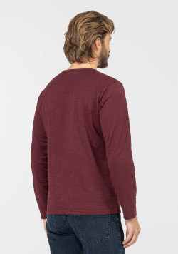 T-shirt Homme prune manches longues col tunisien