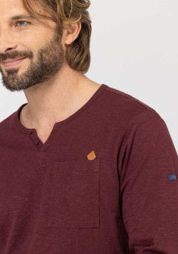 T-shirt Homme prune manches longues col tunisien